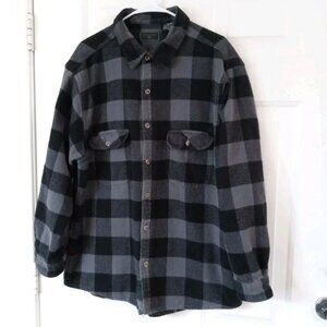 Field and Stream Men's Long Sleeve Heavy Flannel Shirt Grey Black Plaid Size XL